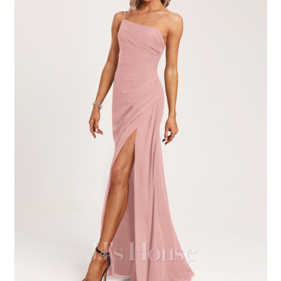 JJ’s A-line One Shoulder Floor-Length Chiffon Bridesmaid Dress With Ruffle - Picture 2 of 6